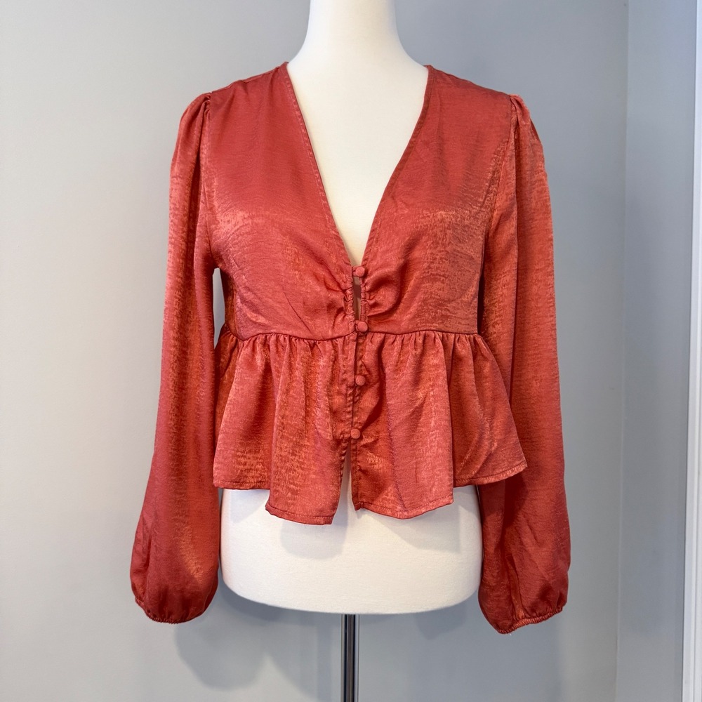 Altar'd State Rust Peach Long Sleeve Top Blouse Button Front Women's Medium